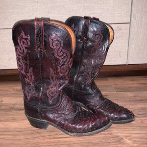 Lucchese 1883 Black Cherry Ostrich Boots